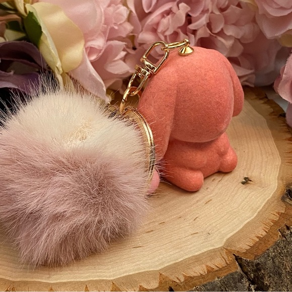 Pink Felt Bunny Charm with Pink Pom Pom Keychain - Picture 8 of 11